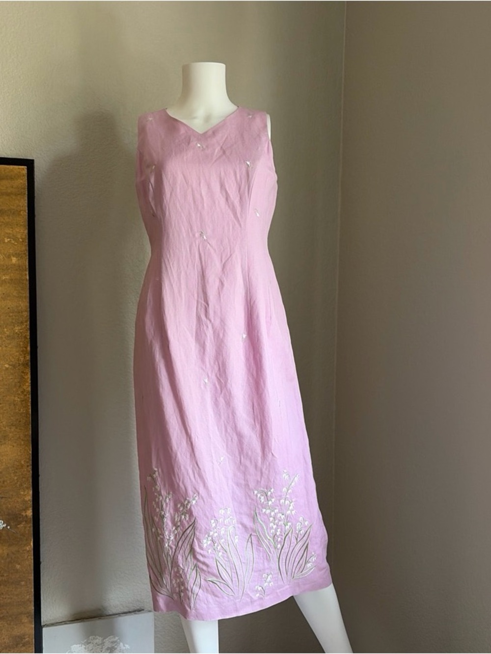 Rare! Vintage Y2K Plaza South Pink Linen Blend Embroidered Dress Petite 6 NWT.